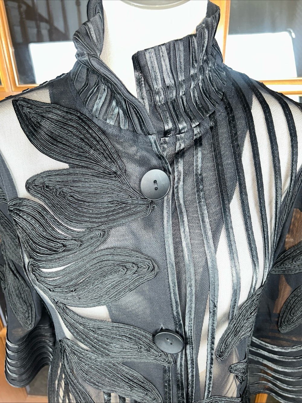 Damee Sz M Black Sheer Two Tone Soutache Jacket Artsy Boho Whimsigoth Romantic
